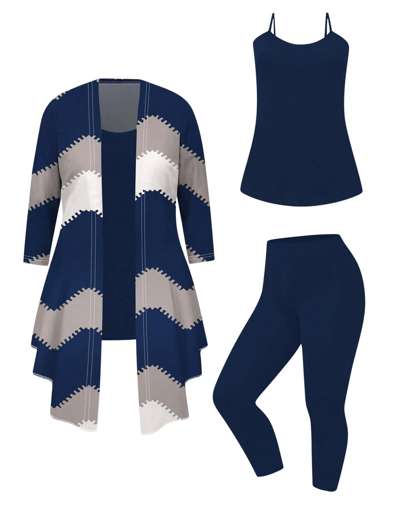 SOLY HUX Women's Plus Size 3 Piece Yoga Outfits Color Block Print Cardigan and Cami Tops with Pants Activewear Set XX-Large Plus Multicoloured Geometric