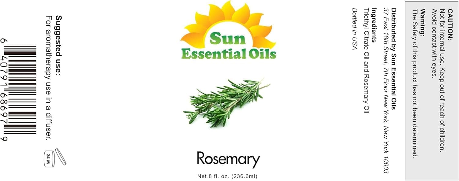 Sun Essential Oils - 8 oz Rosemary Essential Oil for Hair Growth, Skin, Scalp - Drops for Diffuser, Humidifier & Aromatherapy Massage - DIY Candle, Lotion & Shampoo Making - Help Sleep Rosemary 4 Fl Oz (Pack of 1) - Image 3