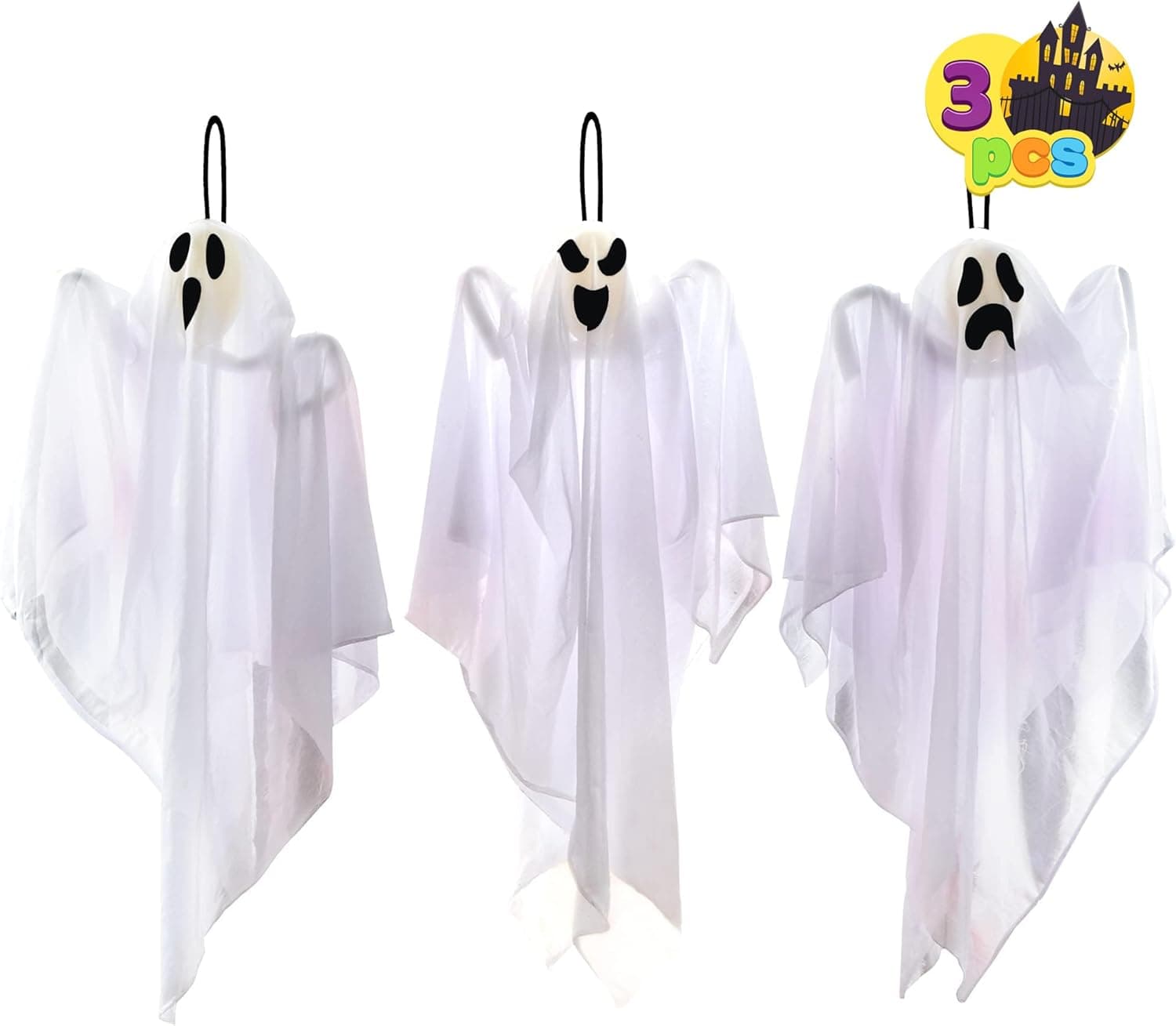 JOYIN 3 PCS Halloween Party Decoration 27.5" Hanging Ghosts, Cute Flying Ghost for Front Yard Patio Lawn Garden Party Décor and Holiday Decorations - Image 2