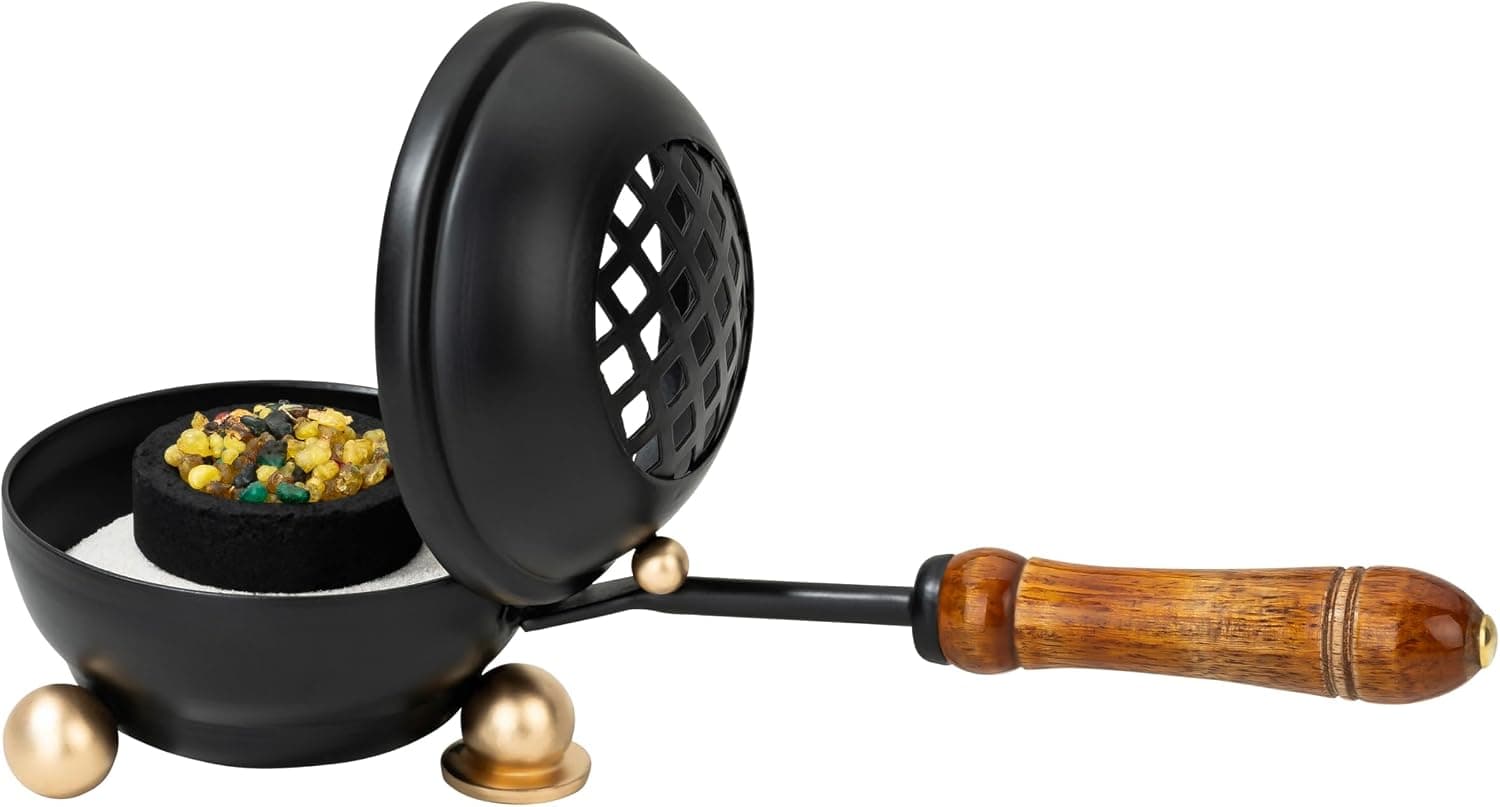 Amazon.com: Premium Handmade Black Iron Incense Burner with Wooden Handle and Lid – Removable Screen, 3.15 Inch Diameter, 8.66 Inch Length : Home & Kitchen - Image 3