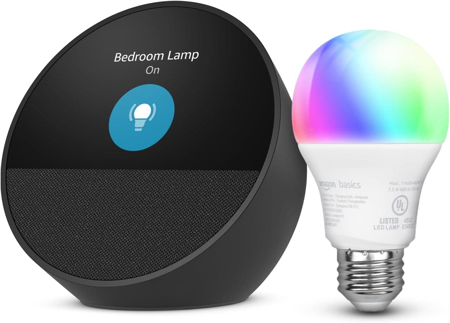 Echo Spot with Amazon Basics Smart Color Bulb Black - Image 3
