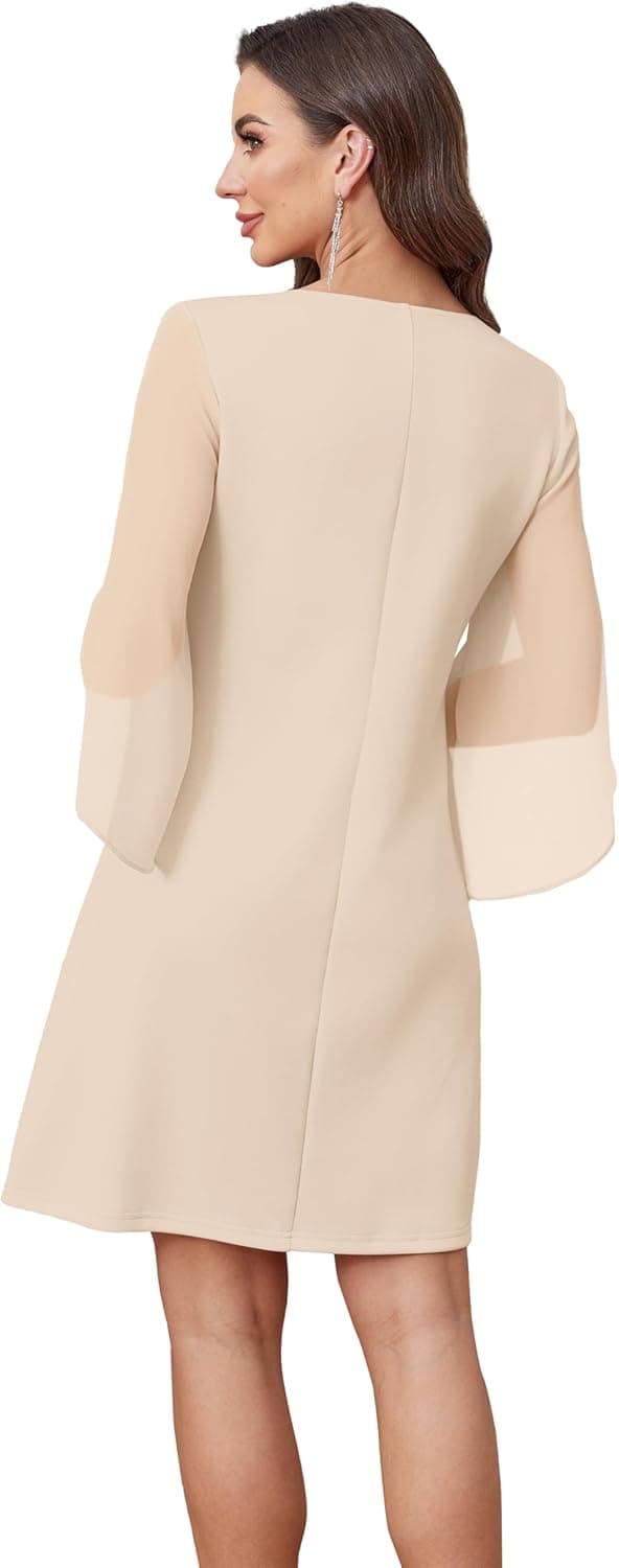 RUMIA Womens Cocktail Dresses Flutter Sleeve Wedding Guest Dresses for Women 2025 Trendy Apricot Medium - Image 4