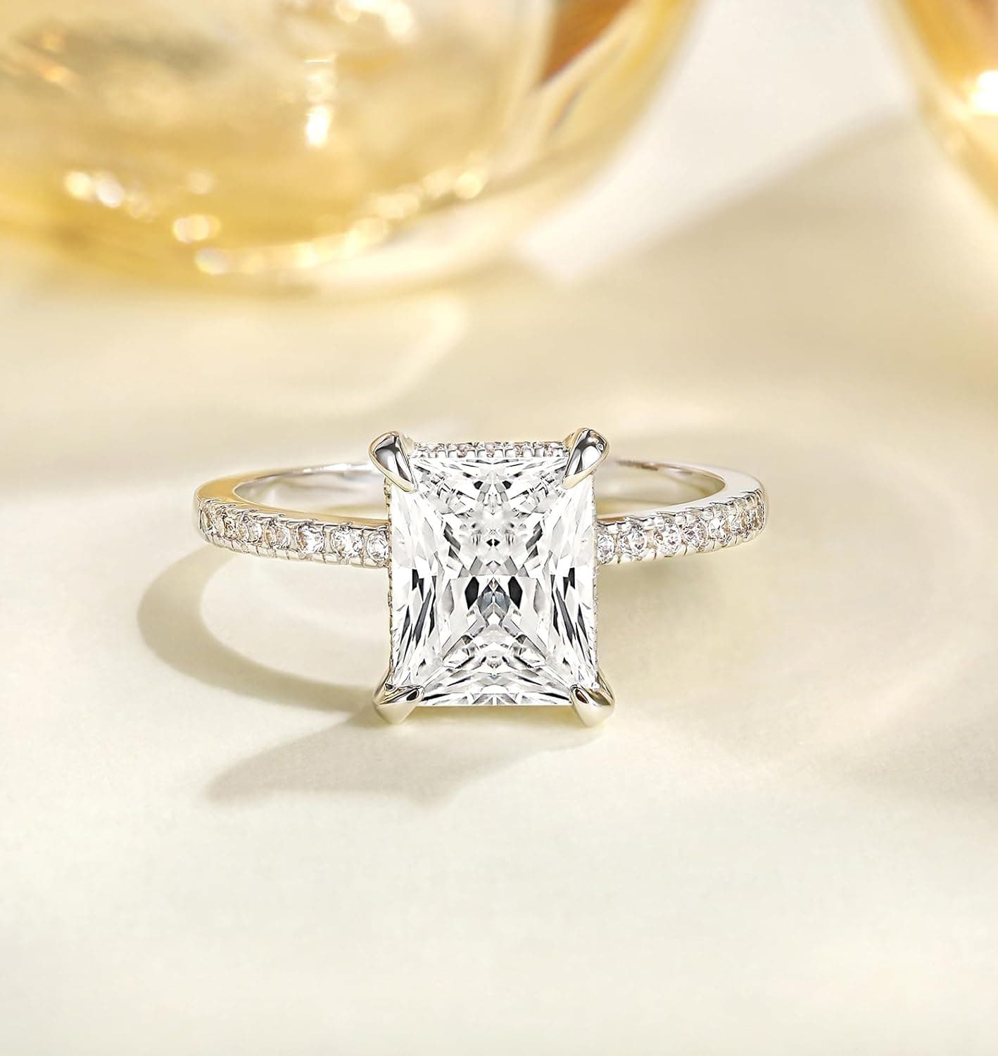 TIGRADE 4CT Engagement Ring for Women Radiant Cut Cubic Zirconia Wedding Band CZ Promise Anniversary Ring Size 3-13 Silver 7.5 - Image 3