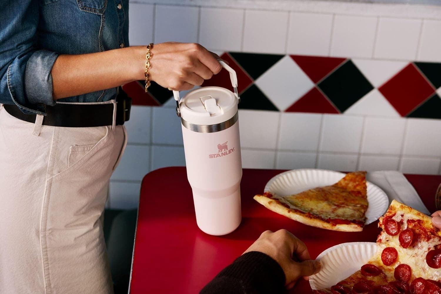 Stanley IceFlow Flip Straw Tumbler with Handle | Twist On Lid and Flip Up Straw | Leak Resistant Water Bottle | Insulated Stainless Steel | BPA-Free Rose Quartz 30 Ounces - Image 3