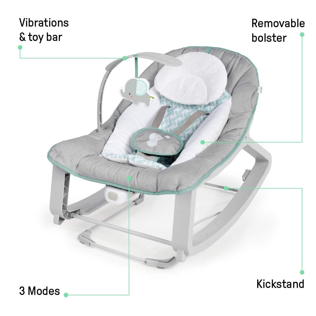 Ingenuity Keep Cozy 3-in-1 Grow with Me Vibrating Baby Bouncer, Seat & Infant to Toddler Rocker, Vibrations & -Toy Bar, 0-30 Months Up to 40 lbs (Weaver) - Image 5