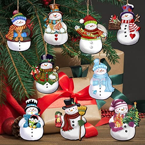 24 Pieces Christmas Snowman Wooden Ornaments Wood Hanging Decoration Set for Christmas Tree Hanging Wood Crafts Holiday Decor Xmas Party Supplies - Image 4