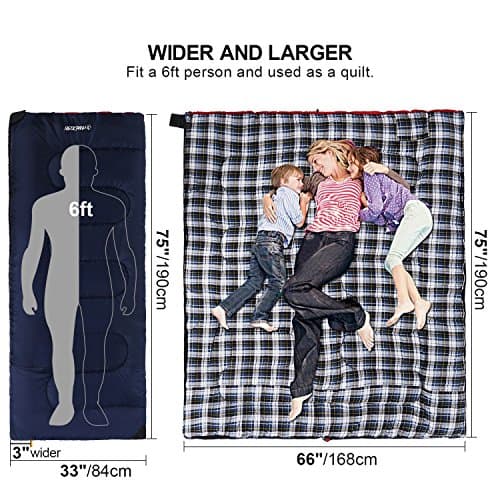 REDCAMP Outdoors Cotton Flannel Sleeping bag for Camping Hiking Climbing Backpacking, 3-season Trip Warm S Envelope Sleeping Bags 75 by 33 Inches (Navy Blue with 2lbs Filling) - Image 2