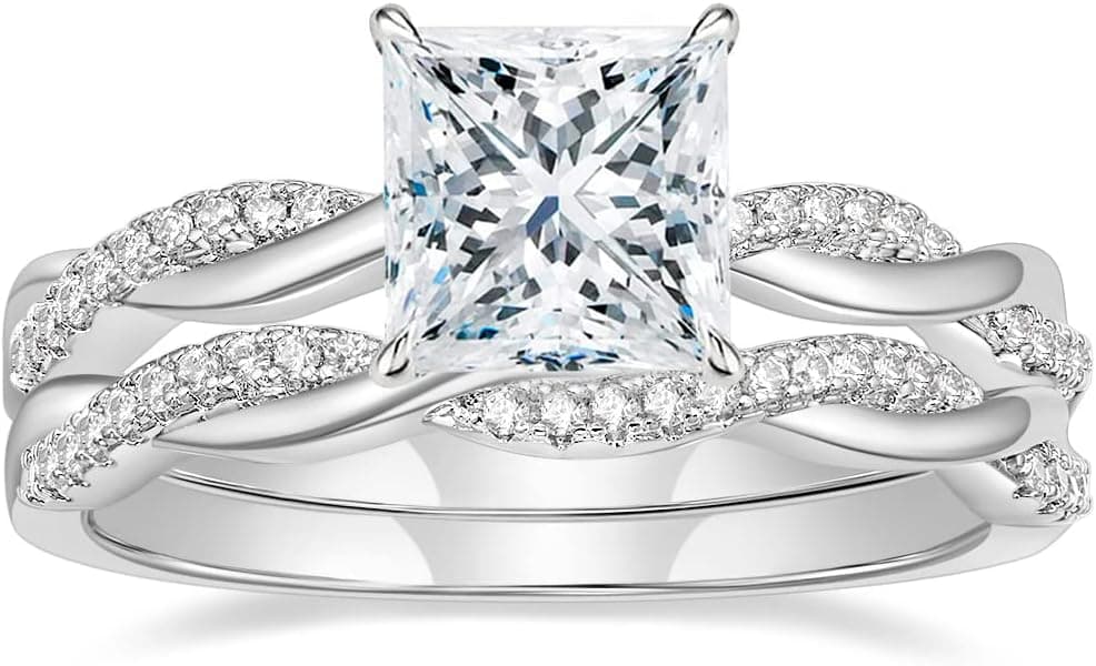 Mameloly 2ct Wedding Band for Women Princess Cut Bridal Ring Sets Cubic Zirconia Promise Engagement Rings Twisting Infinity Pave Set Size 4-12 Silver 7 - Image 2