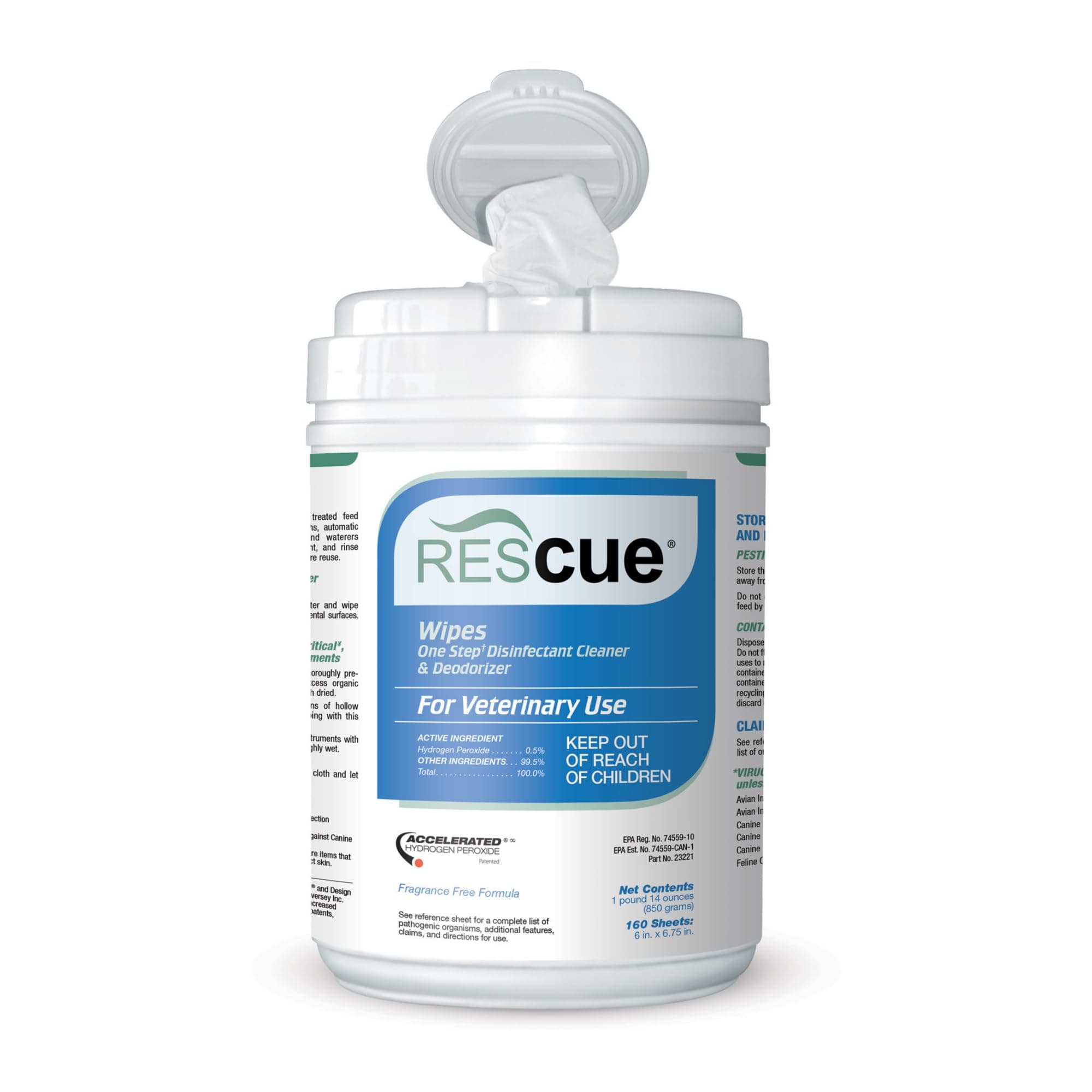 REScue One-Step Disinfectant Cleaner & Deodorizer Wipes for Vet Use – Cleaner for Kennels, Litter Boxes, Vet Offices, Pet Grooming Surfaces, Pet Items – Wipes Canister, 160-Count (Pack of 1) Canister (1 Pack) Wipes