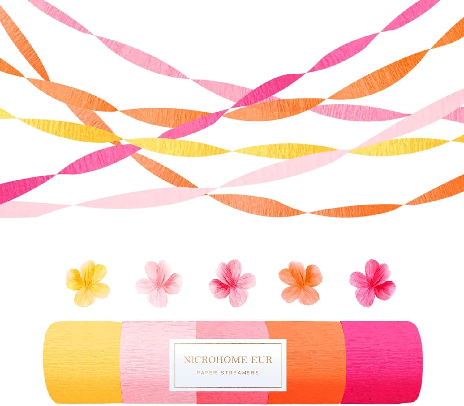 Amazon.com: NICROHOME EUR Retro Orange Pink Summer Party Crepe Paper Streamers 5 Rolls | Hanging Garland Streamers for Sunset Party, Birthday Wedding Baby Shower Fall Thanksgiving Backdrop Decor, 1.8 x 82 Ft/Roll : Home & Kitchen