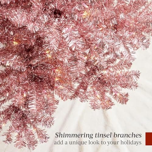Best Choice Products 6ft Prelit Tinsel Christmas Tree, Artificial Seasonal Holiday Decoration w/ 1,000 Branch Tips, Stand - Pink - Image 5