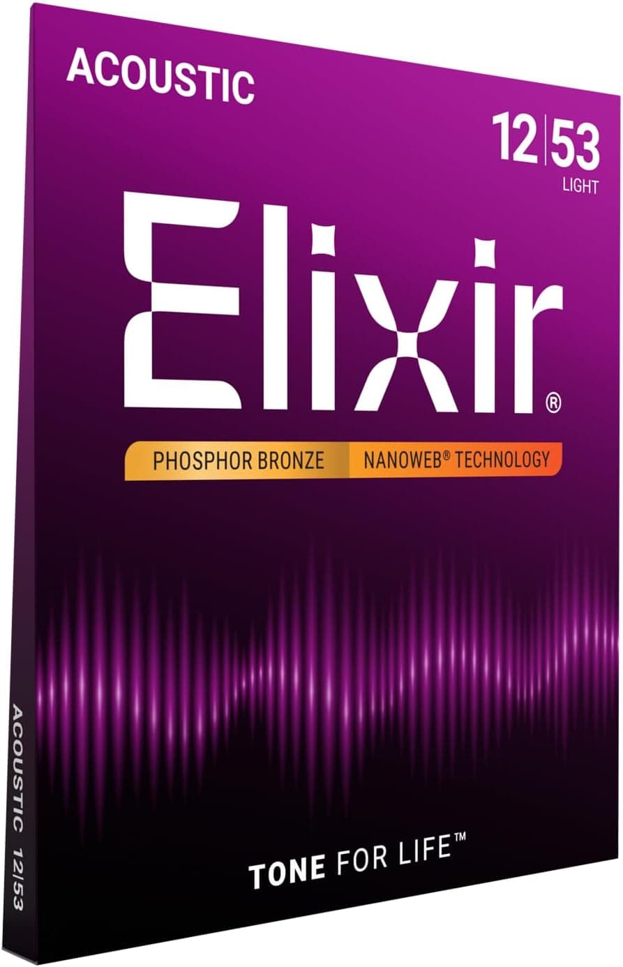 Elixir Strings, Acoustic Guitar Strings, Phosphor Bronze with NANOWEB Coating, Longest-Lasting Rich and Full Tone with Comfortable Feel, 6 String Set, Light 12-53 Single Pack Light 12-53 - Image 2