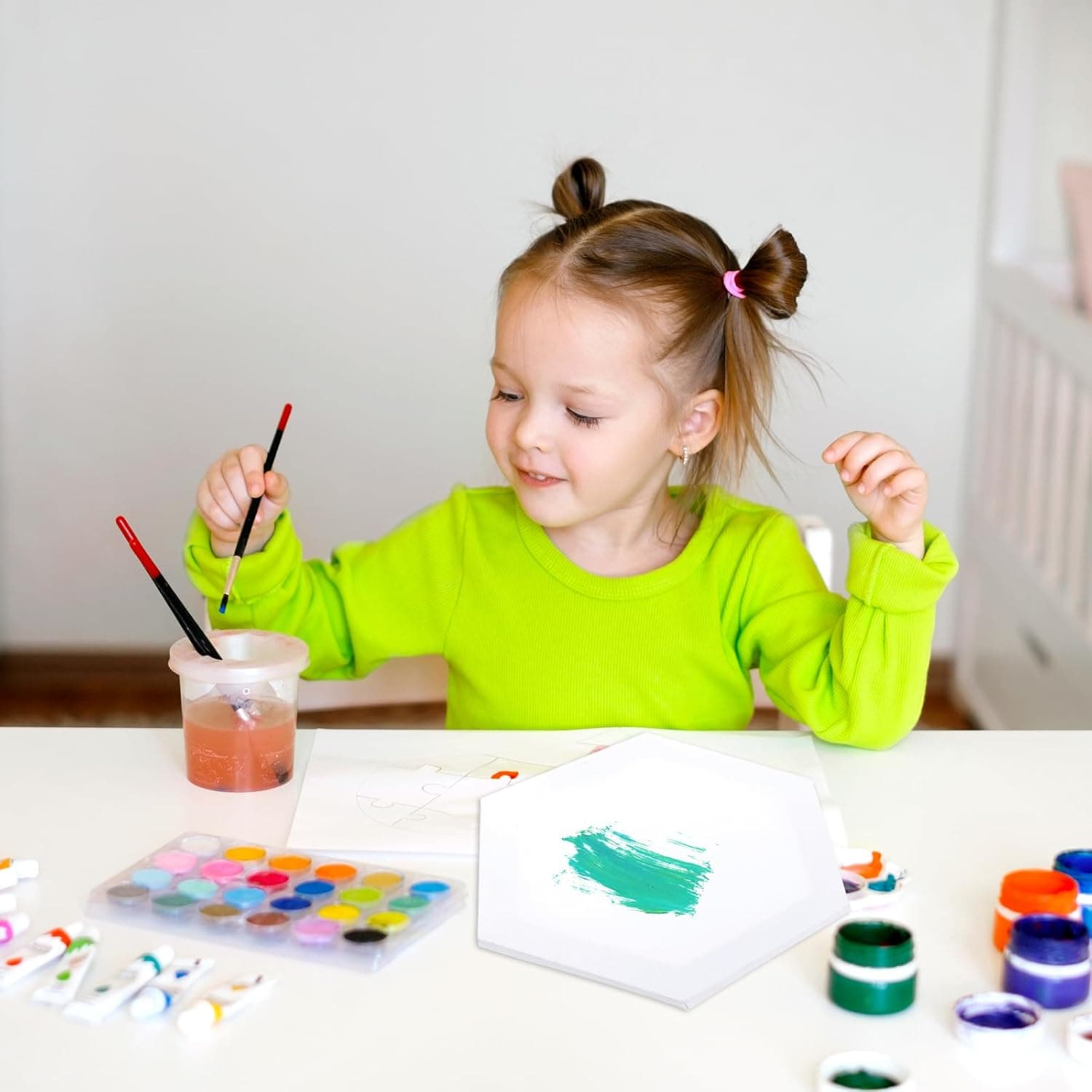 12 Pieces Stretched Canvas Blank Painting Canvas 8 Inch Panel Artist White Canvas Boards Triangle Square Hexagon Round Shape Canvas Frame for Acrylic Pouring Oil Painting - Image 6