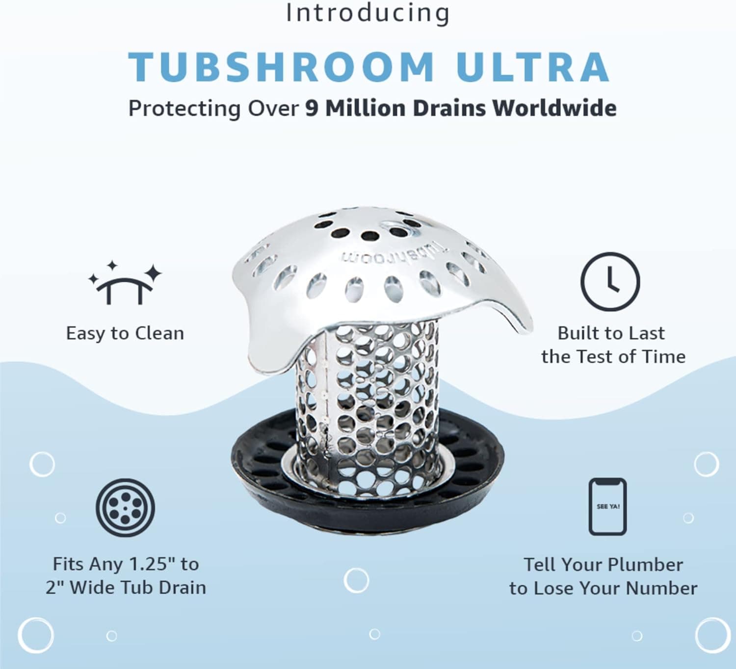 TubShroom Ultra Revolutionary Bath Tub Drain Protector Hair Catcher/Strainer/Snare Stainless Steel, 1-Pack, Silver - Image 4