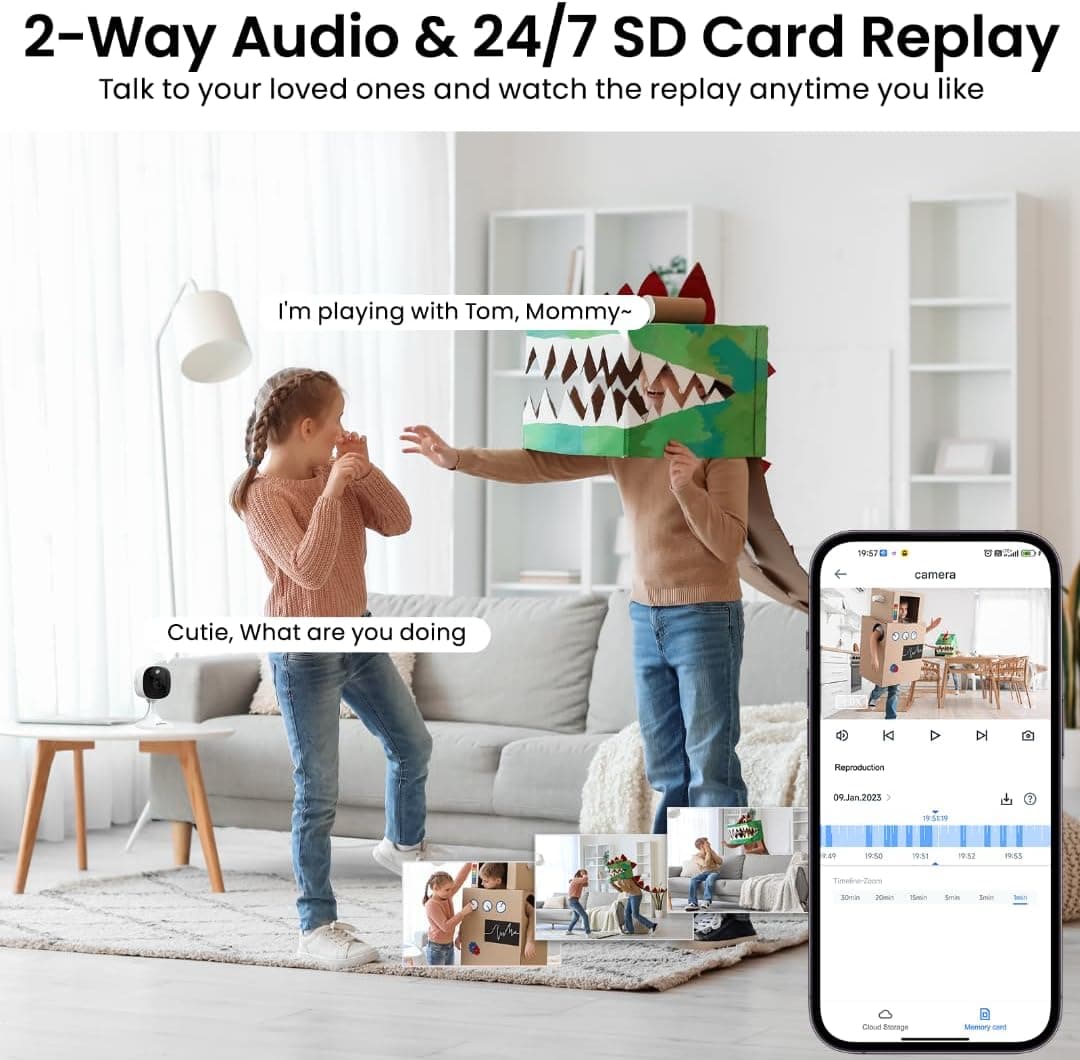 2K Cameras for Home Security-Outdoor/Indoor Camera for Dog/Cat/Pet/Nanny/Baby, Color Night Vision, White Light, Siren, 24/7 SD Recordings, Works with Alexa/Google Home, C1 (C1-White-2pack-2.4G) - Image 5