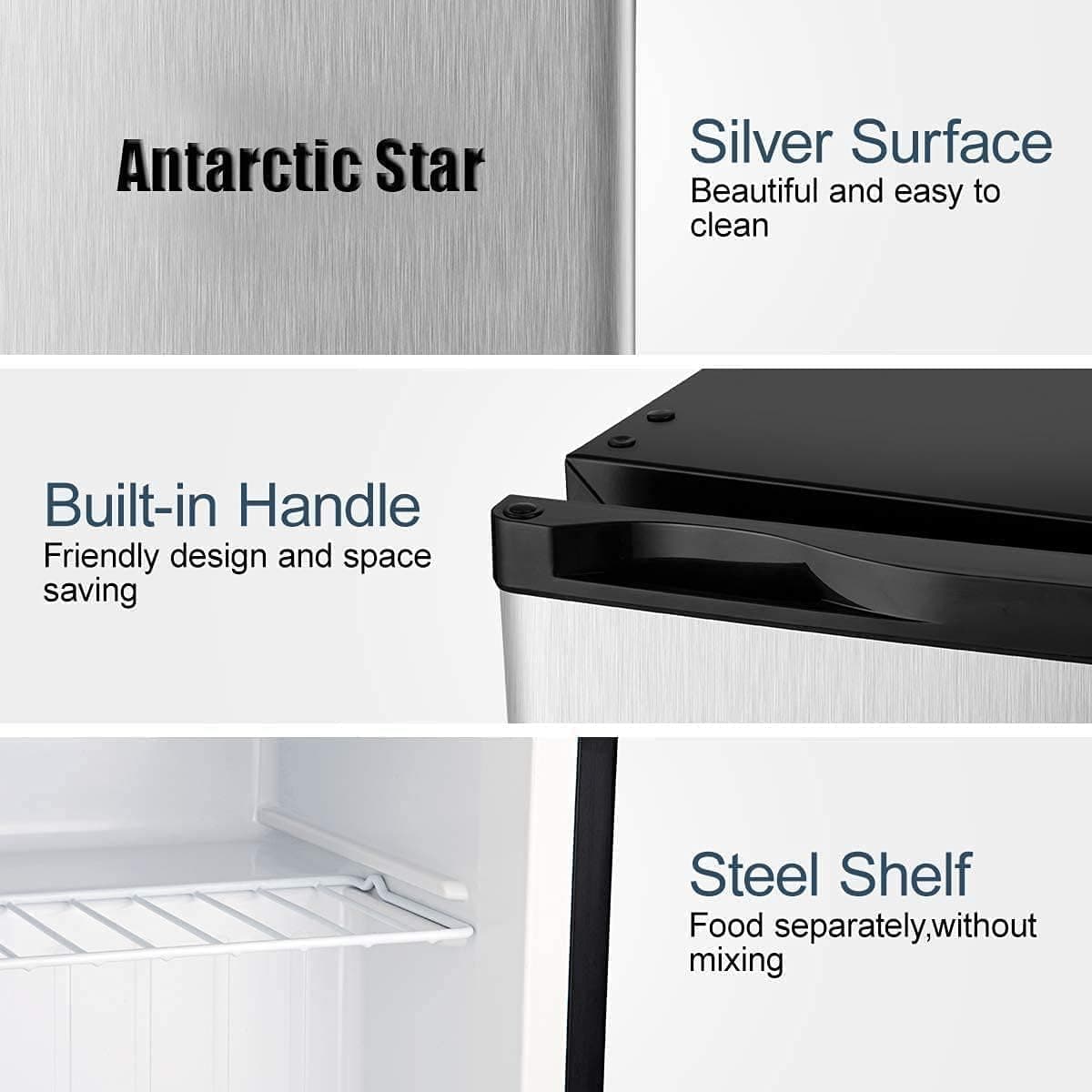 Antarctic Star Upright Freezer 1.1 Cu.ft, Compact Mini Freezer with Reversible Single Door, Temperature Control, Removable Shelves, Small freezer Stainless Steel for Home, Silver Silver 1.1Cu.ft - Image 2