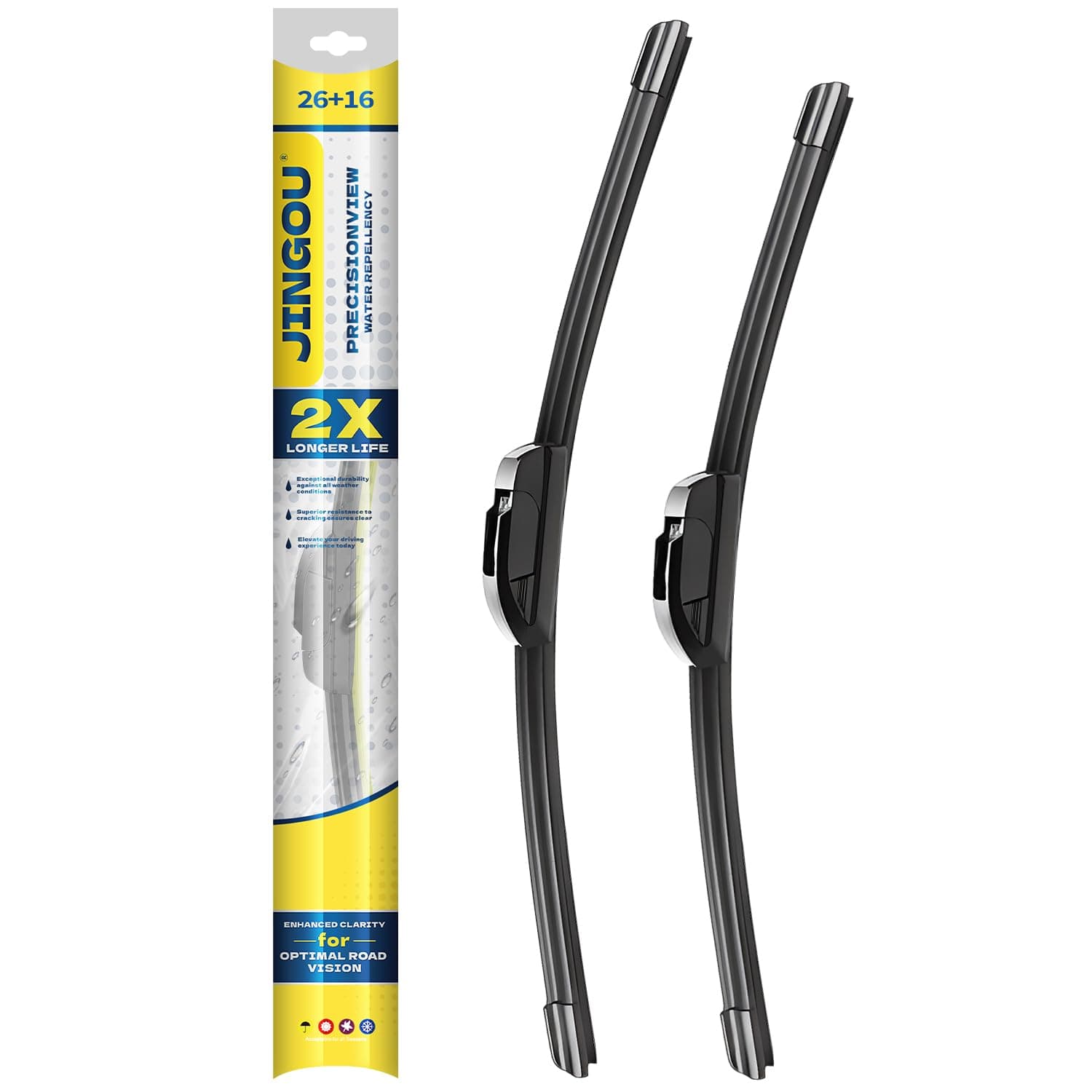 26" + 16" Front Windshield Wiper Blades Compatible with 2009-2018 Toyota Corolla/2013-2021 Toyota RAV4 OEM QUALITY Premium All-Season Automotive Replacement Wipers (Pack of 2) 26"+16"