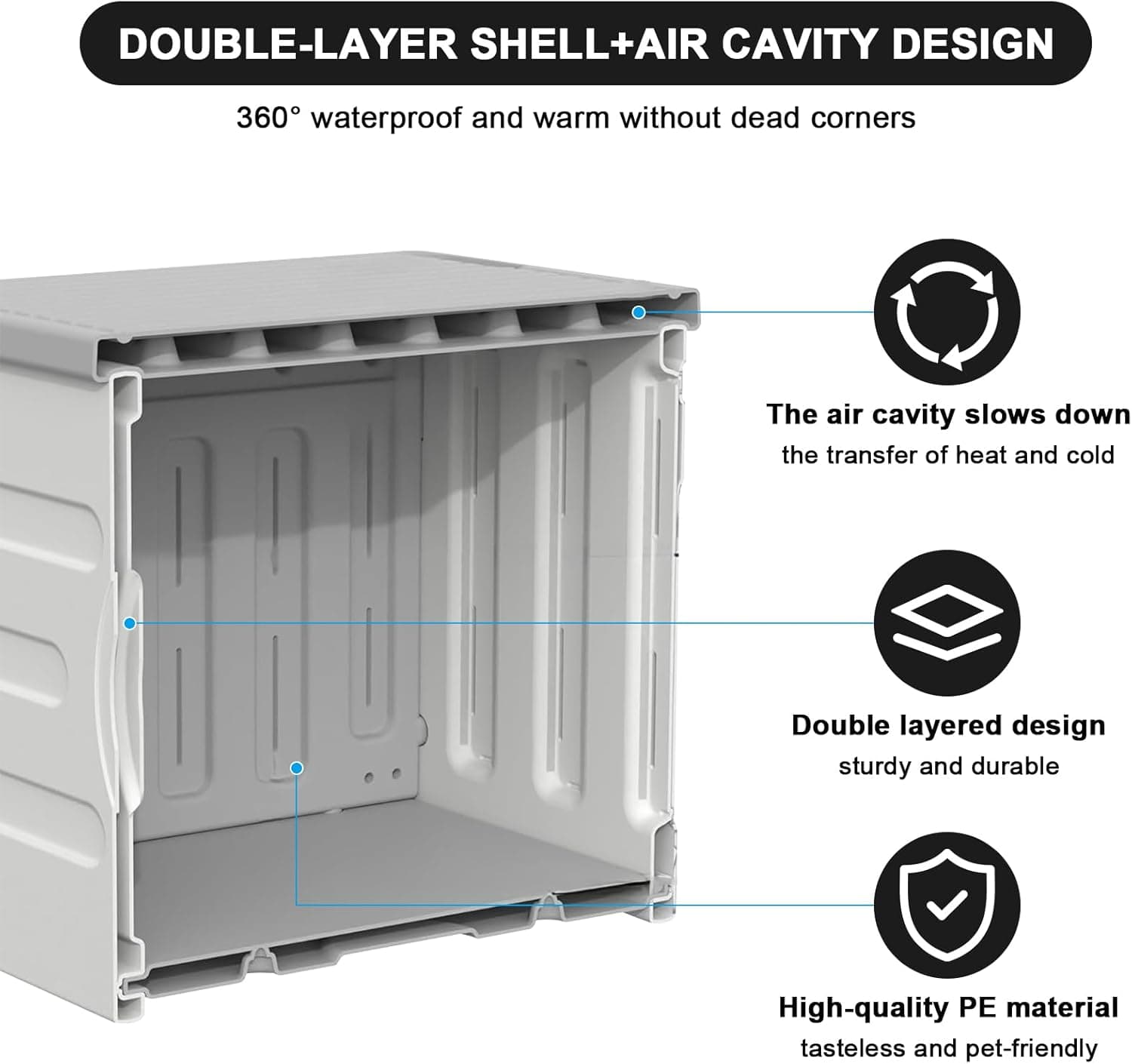 Heated Cat House for Outside, High Insulated Heated Outdoor Cat Shelter 100% Weatherproof with Escape Door, Elevated Outdoor Cat House with Heater for Feral Stray Barn Cat Kitty 17.7"x17"x17.5" Size 17.7" X 17" X 17.5" - Image 7