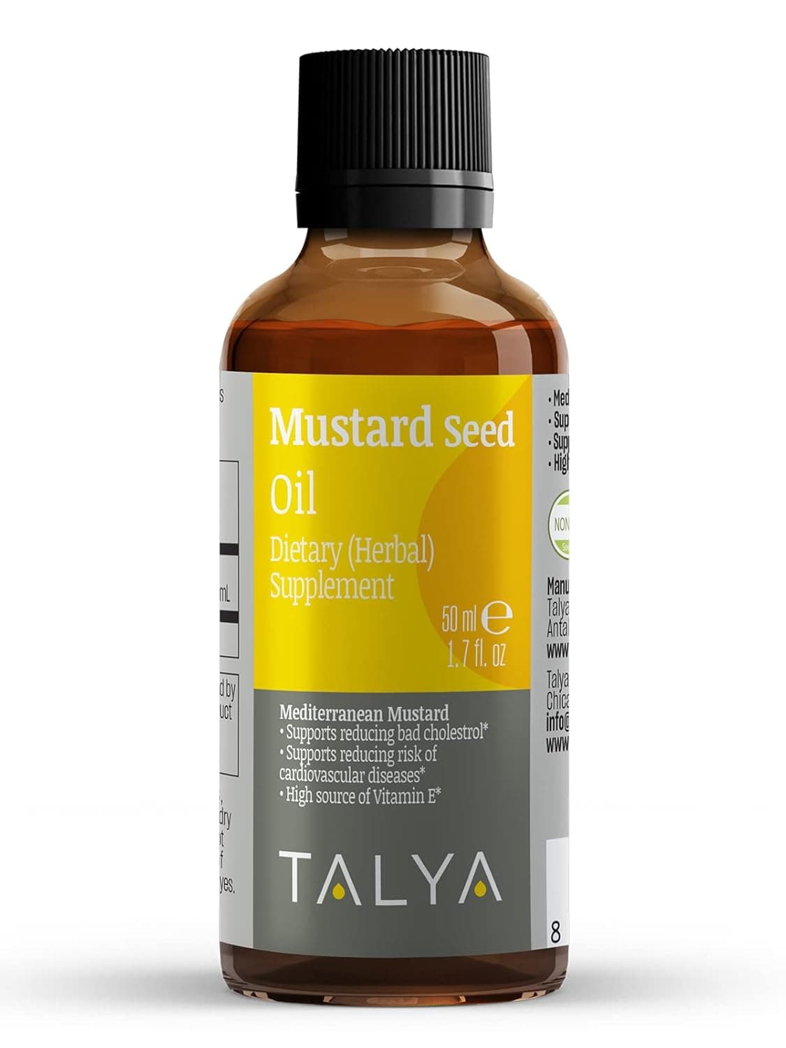 TALYA Herbal Pure Mustard Oil (Brassica nigra oleum) 100% Natural Pure Cold Pressed Oil 50ml (1.7 oz) Glass Bottle - Image 2