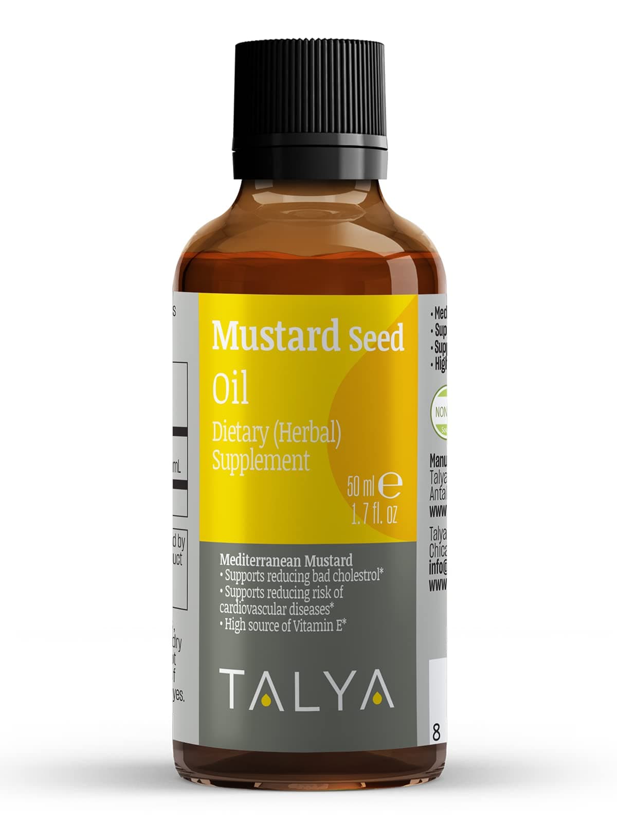 TALYA Herbal Pure Mustard Oil (Brassica nigra oleum) 100% Natural Pure Cold Pressed Oil 50ml (1.7 oz) Glass Bottle