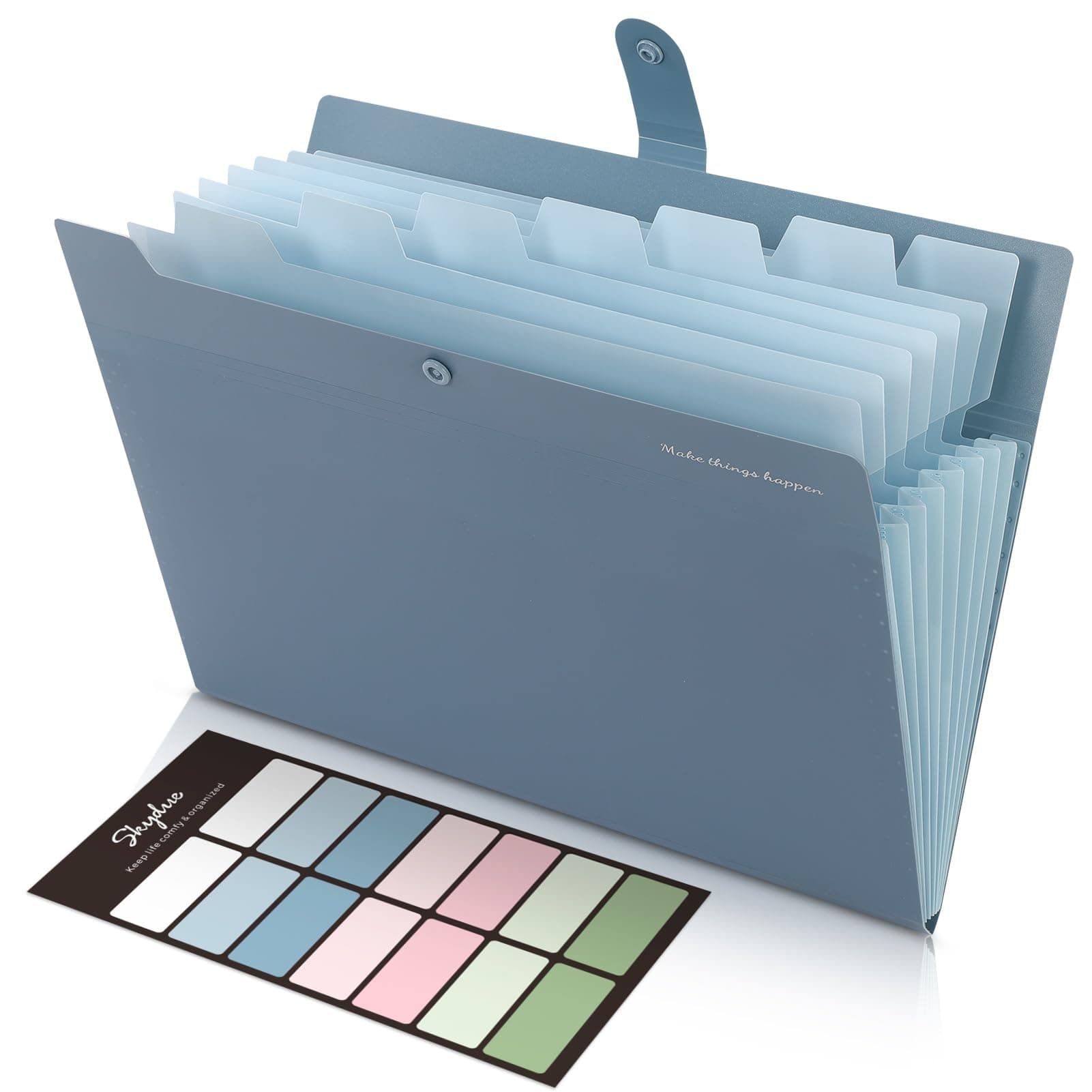 SKYDUE Expanding File Organizer with 8 Pockets, Accordion File Folders with Labels, Portable Document Paper Bill Receipt Organizer, Home College School Office Supplies, Letter Size, Blue Haze Blue