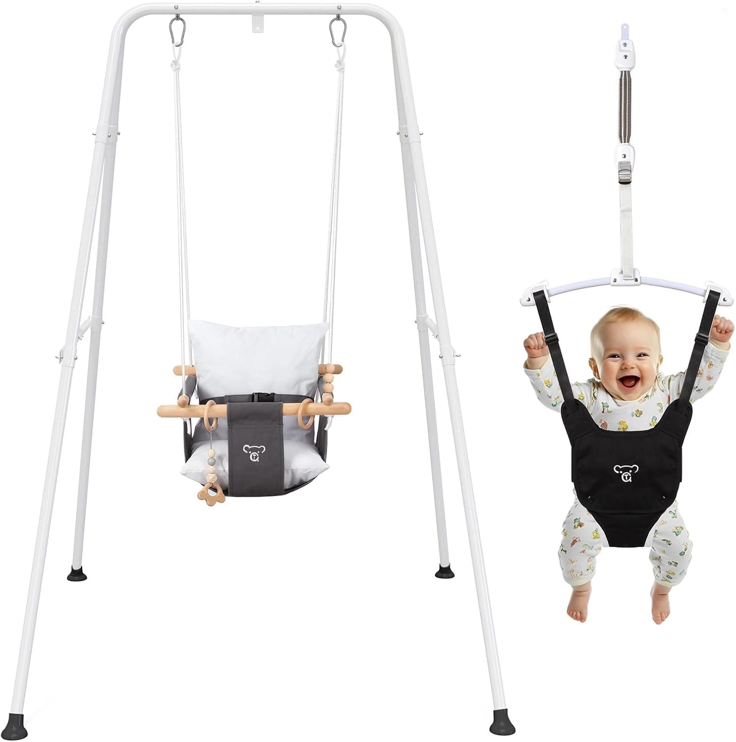 2-in-1 Baby Jumper & Swing - Foldable Stand, Stable Toddler Swing Set for Indoor & Outdoor Use Black - Image 2