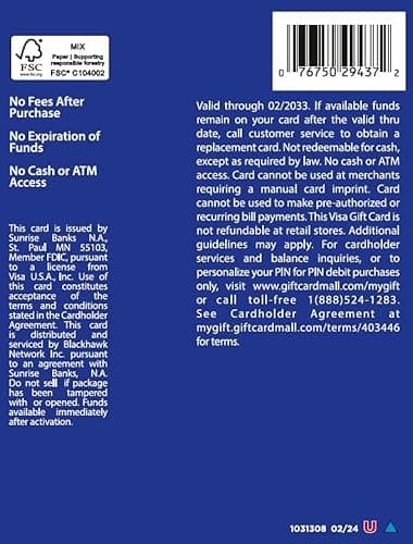 Visa $200 Gift Card (plus $6.95 Purchase Fee) - Image 2