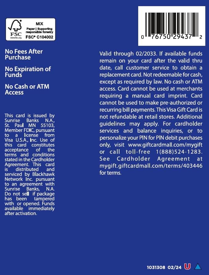 Visa $200 Gift Card (plus $6.95 Purchase Fee) - Image 3