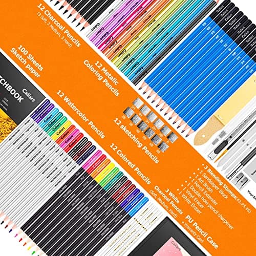 Caliart 176PCS Art Supplies Sketching Kit with 100 Sheets 3-Color Sketch Book, Graphite Colored Charcoal Watercolor & Metallic Pencils, School Supplies Gifts for Artists Adults Teens Girls Boys Kids - Image 6