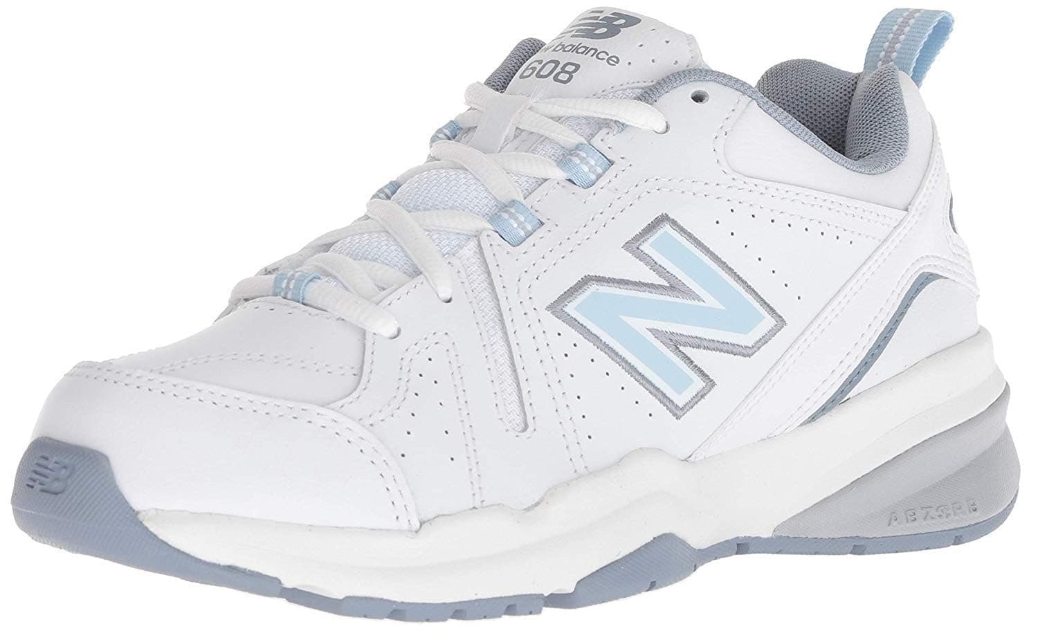 New Balance Women's 608 V5 Casual Comfort Cross Trainer 8.5 Wide White/Light Blue