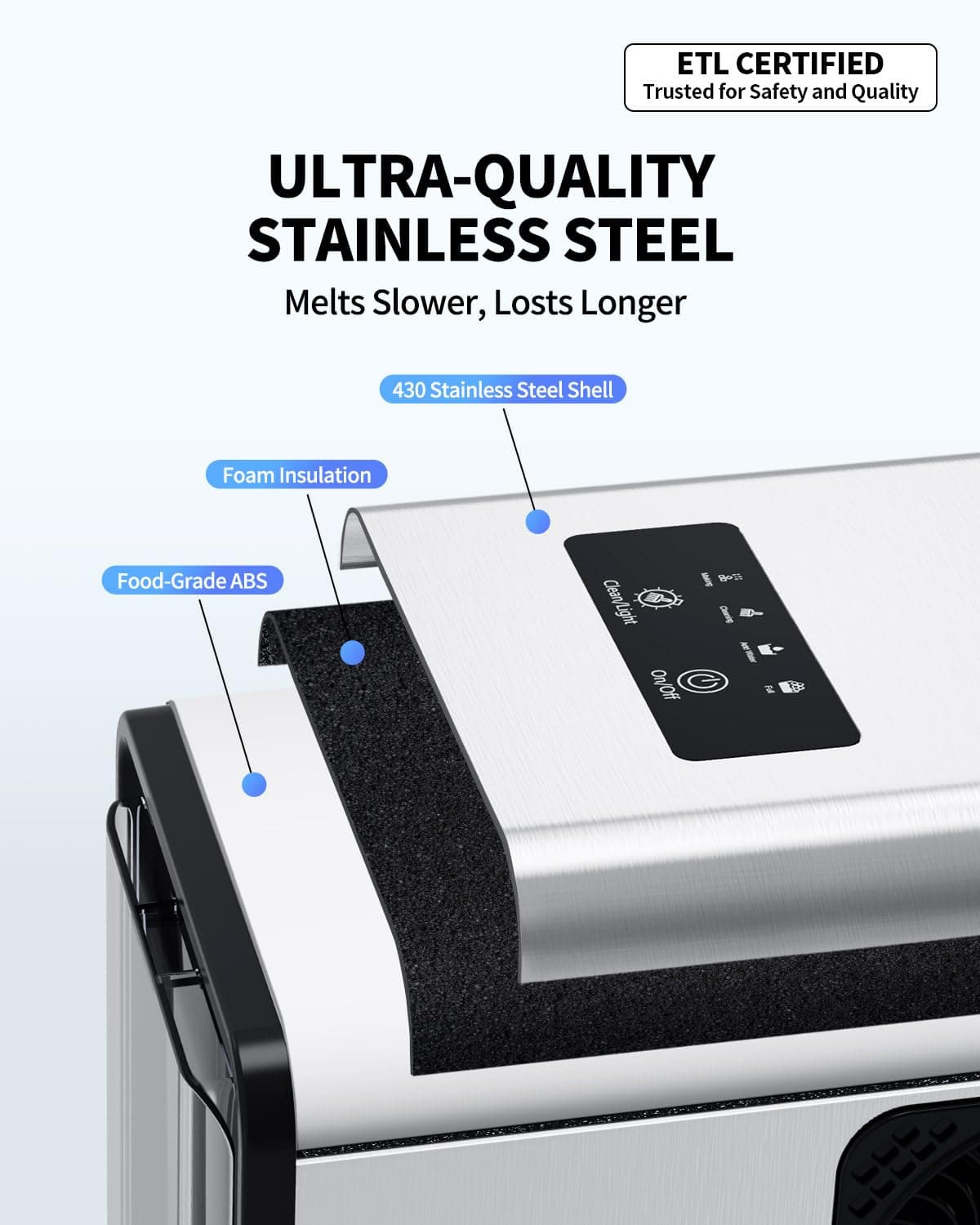 Máquina de Hielo Nugget de Encimera con Relleno Automático de Agua, Máquina de Hielo de Acero Inoxidable de 42lbs/Día con Cajón Extraíble y Auto-Limpieza con un Solo Clic, Fabricantes de Hielo Portátiles para Hogar/Cocina/Oficina - Image 5