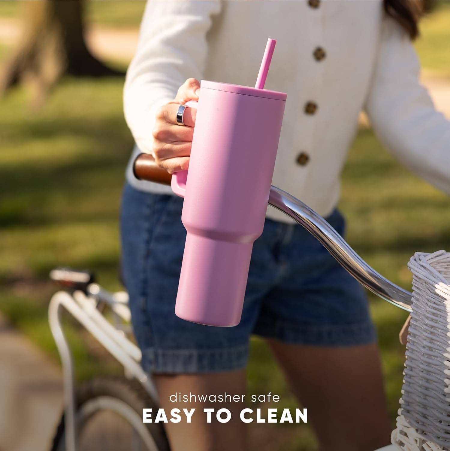 Simple Modern 40 oz Trek Tumbler with Handle and Straw Lid | Cup Holder Friendly Insulated Stainless Steel Travel Mug | Midnight Black - Midnight Black 40 Ounces - Image 4