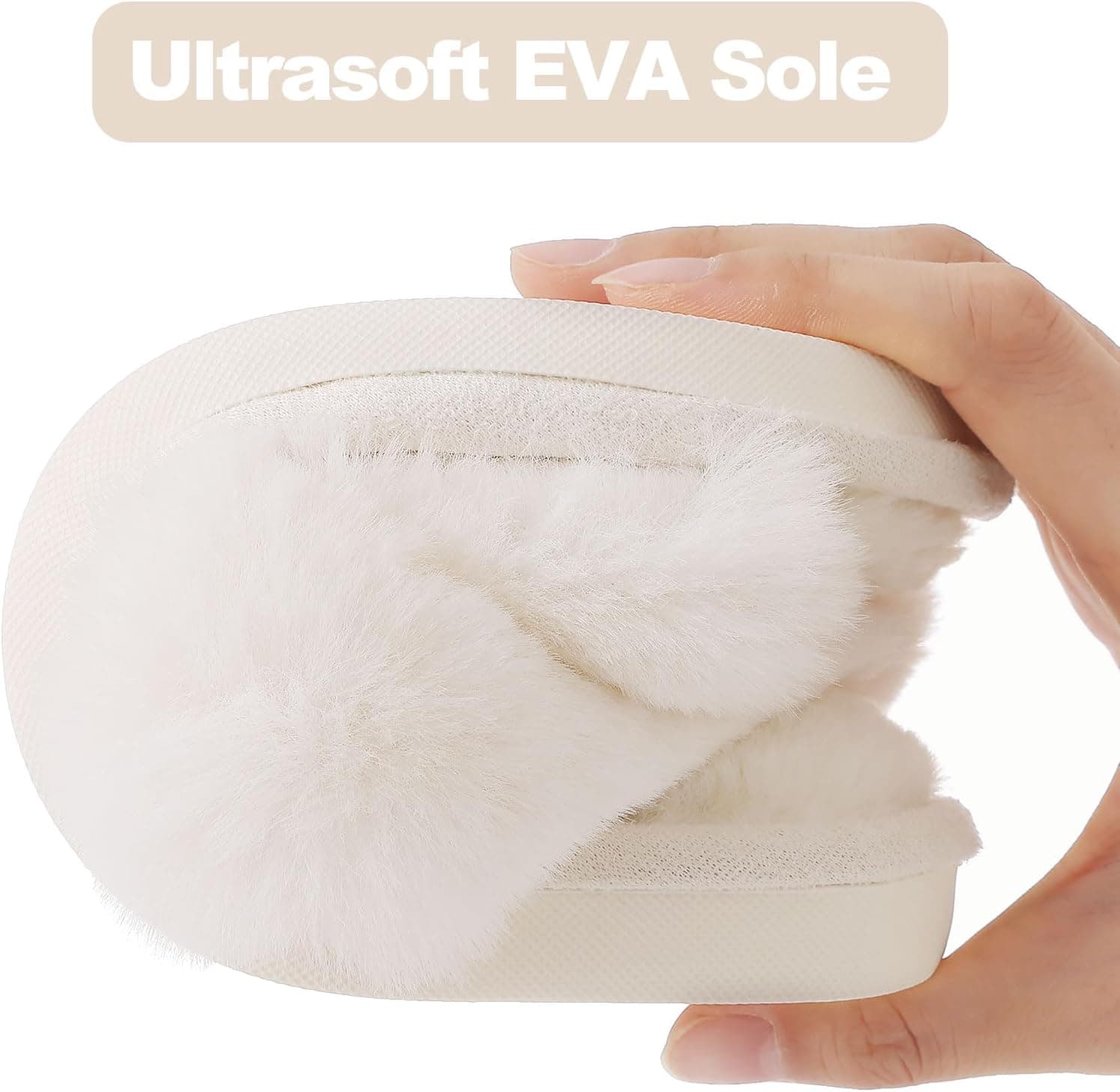 Evshine Women's Fuzzy Slippers Cross Band Memory Foam House Slippers Open Toe 7-8 White - Image 5