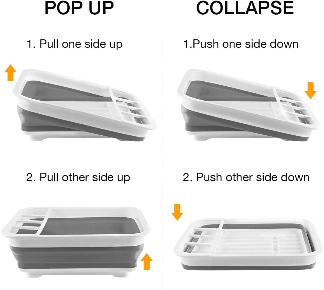 Collapsible Dish Drying Rack Portable Dinnerware Drainer Organizer for Kitchen RV Campers Travel Trailer Space Saving Kitchen Storage Tray Gray/White - Image 7