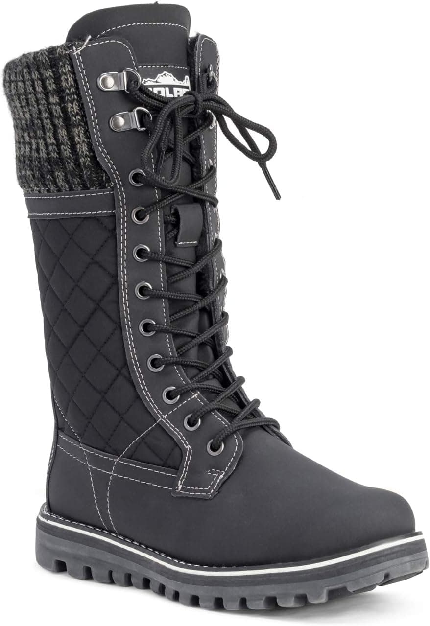 POLAR Womens Faux Fur Warm Thermal Waterproof Outdoor Walking Snow Winter Rubber Sole Calf Boots 5 Black - Image 3