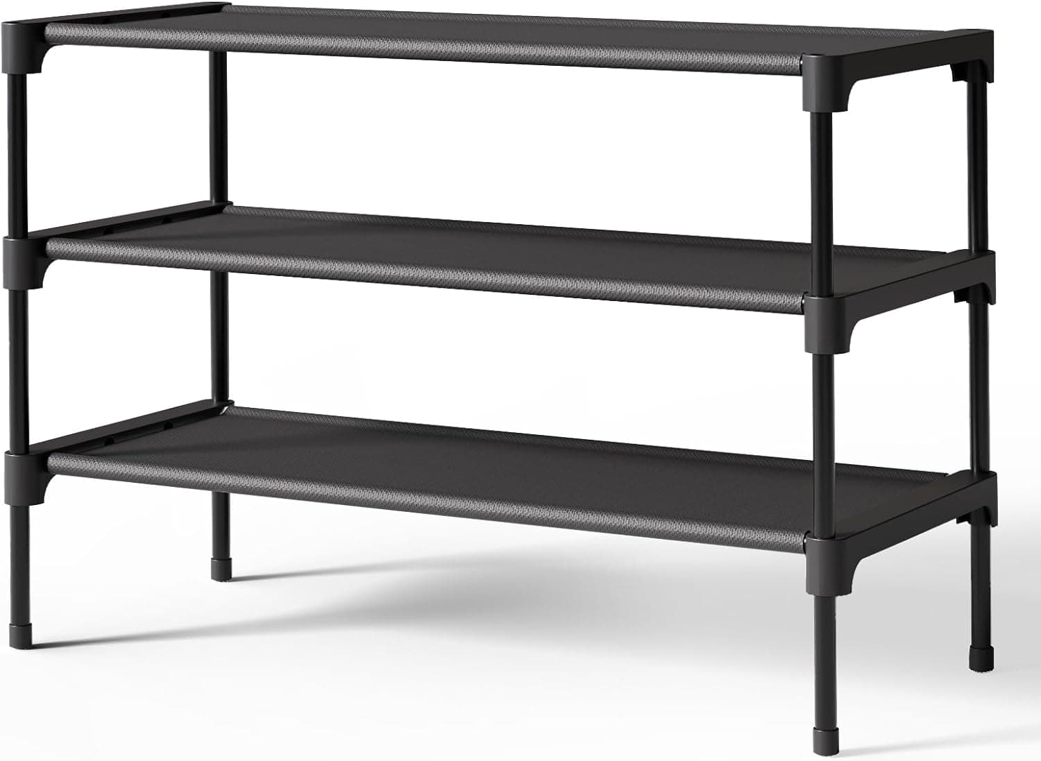 Kitsure Shoe Rack - Non-Woven Shoe Rack Shelf, Shoe Organizer for Closet, Entryway, Garage & Corridor, Stackable Shoe Shelves, 27.5" Wide - 3 Tier, Black Black 27.5" Wide - 3 Tier - Image 2