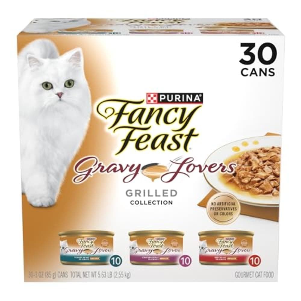 Purina Fancy Feast Gravy Lovers Poultry and Beef Grilled Gourmet Wet Cat Food Variety Pack - (Pack of 30) 3 oz. Cans Gravy Lovers Poultry & Beef Variety Pack 3 Ounce (Pack of 30)
