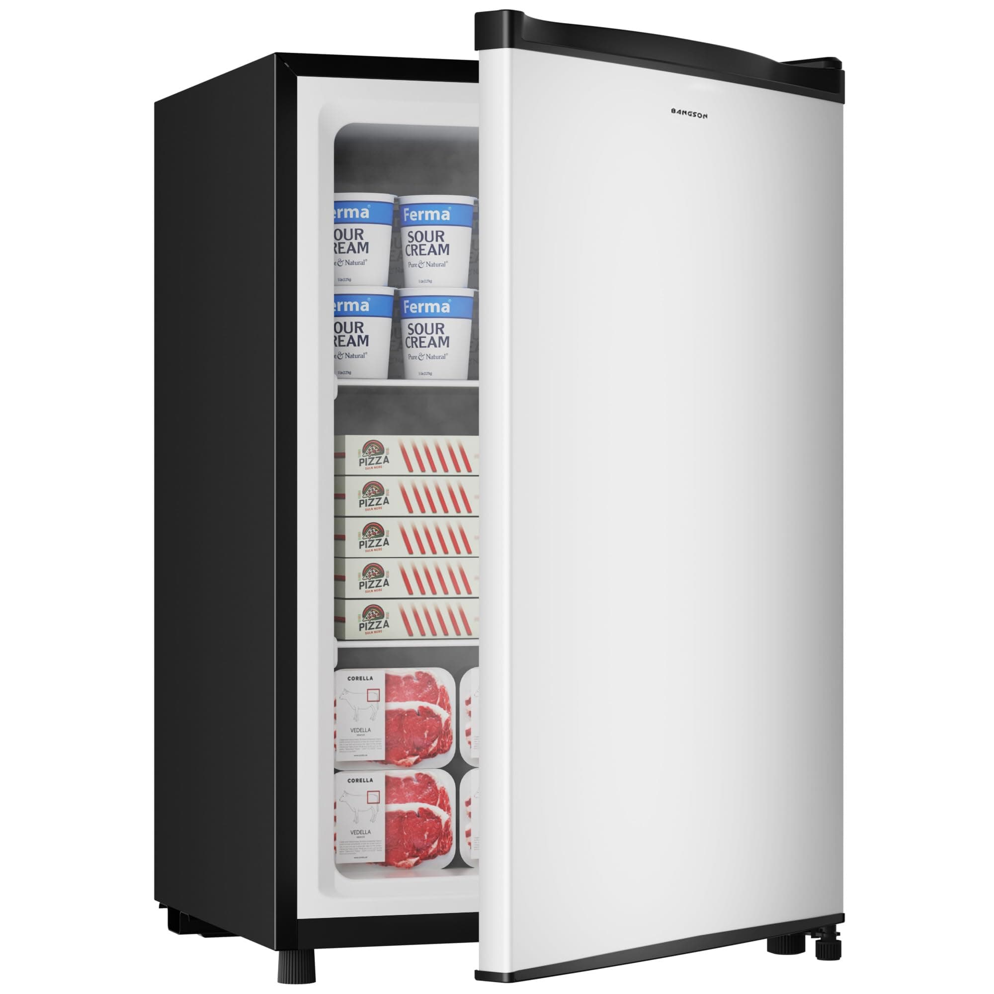 BANGSON 3.0 Cu.ft Compact Upright Freezer, Energy-Saving Mini Freezer with Adjustable Thermostat, Removable Shelves, Reversible Door, Ideal for Dorm/Office/Apartment, Silver 3.0cu.ft Silver（3.0cu.ft）