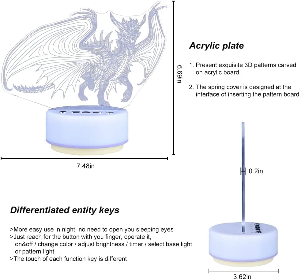 Night Light Spyro Dragon Toys,14 Color + Warm White Base LED Decor Light, Entity&Remote Control Christmas Birthday Gifts to Kids & Girls(New Generation) - Image 9