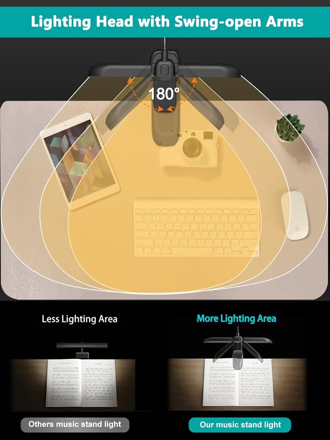 Vekkia 64 Led Rechargeable Music Stand Light - Folding Clip On Piano Lamp, Portable Professional with 5 Brightness×3 Color Temperature for Grand Piano and Book Reading 5.0 - Image 3