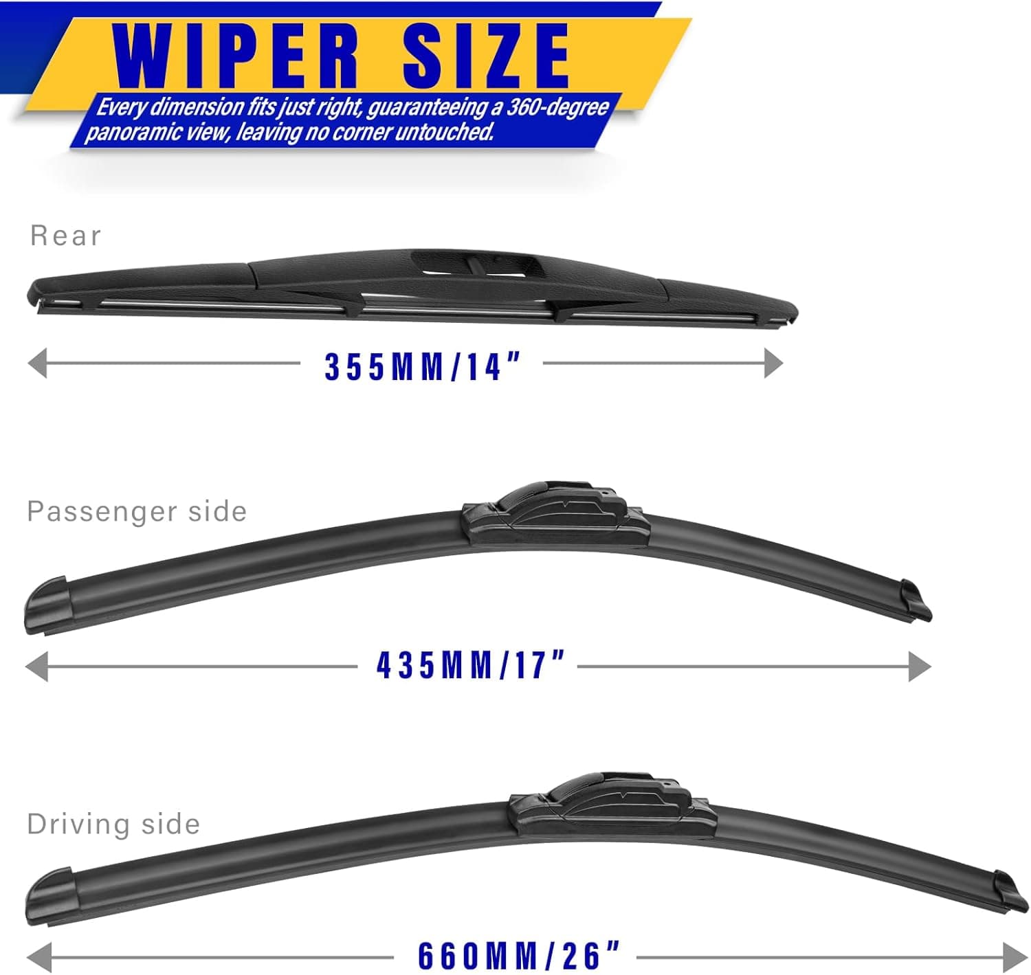 3 wipers Replacement for 2012-2018 Subaru Forester/2015-2019 Subaru Outback, Windshield Wiper Blades Original Equipment Replacement - 26"/17"/14" (Set of 3) U/J HOOK - Image 2