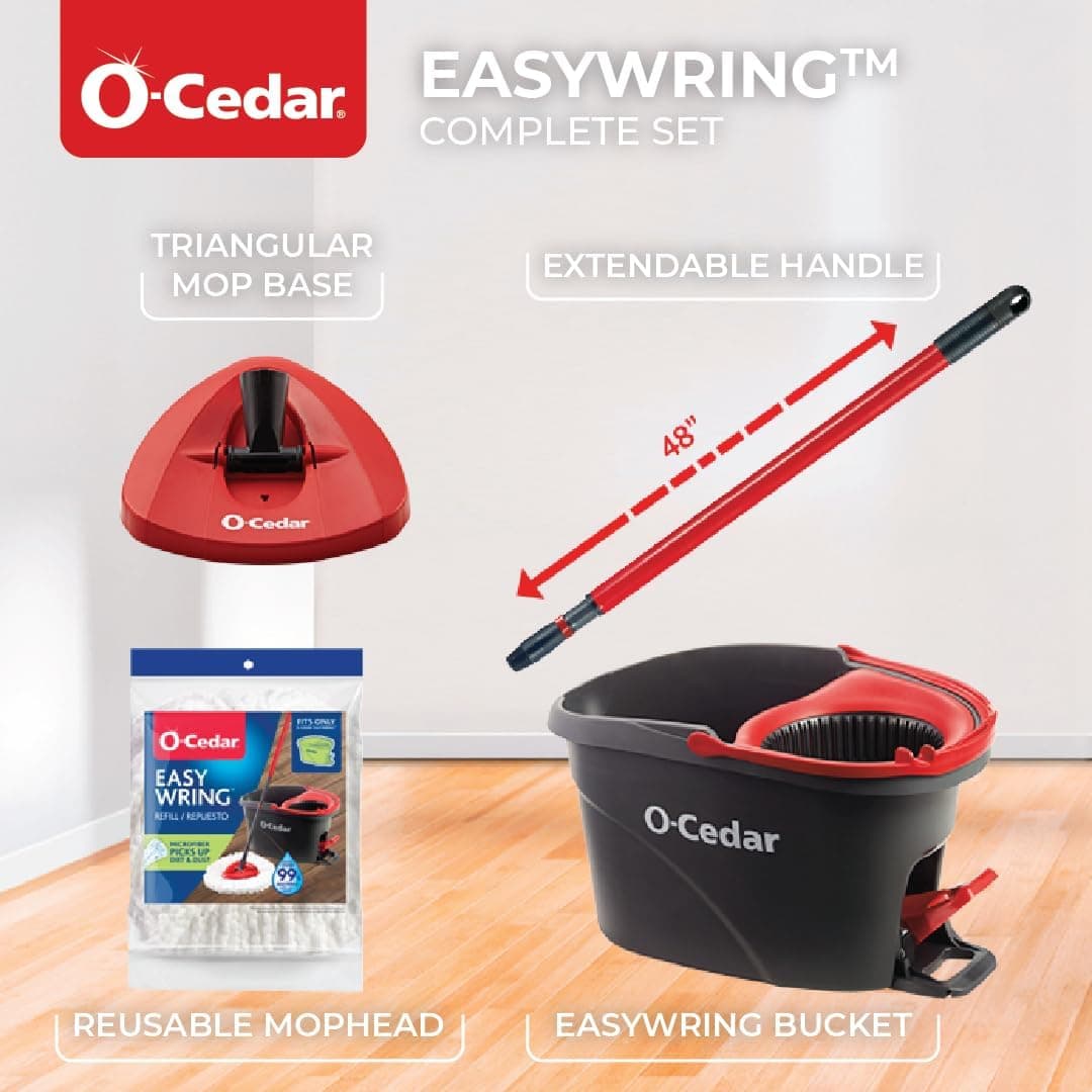 O-Cedar EasyWring Microfiber Spin Mop, Bucket Floor Cleaning System, Red, Gray, Standard Easywring Spin Mop & Bucket - Image 10