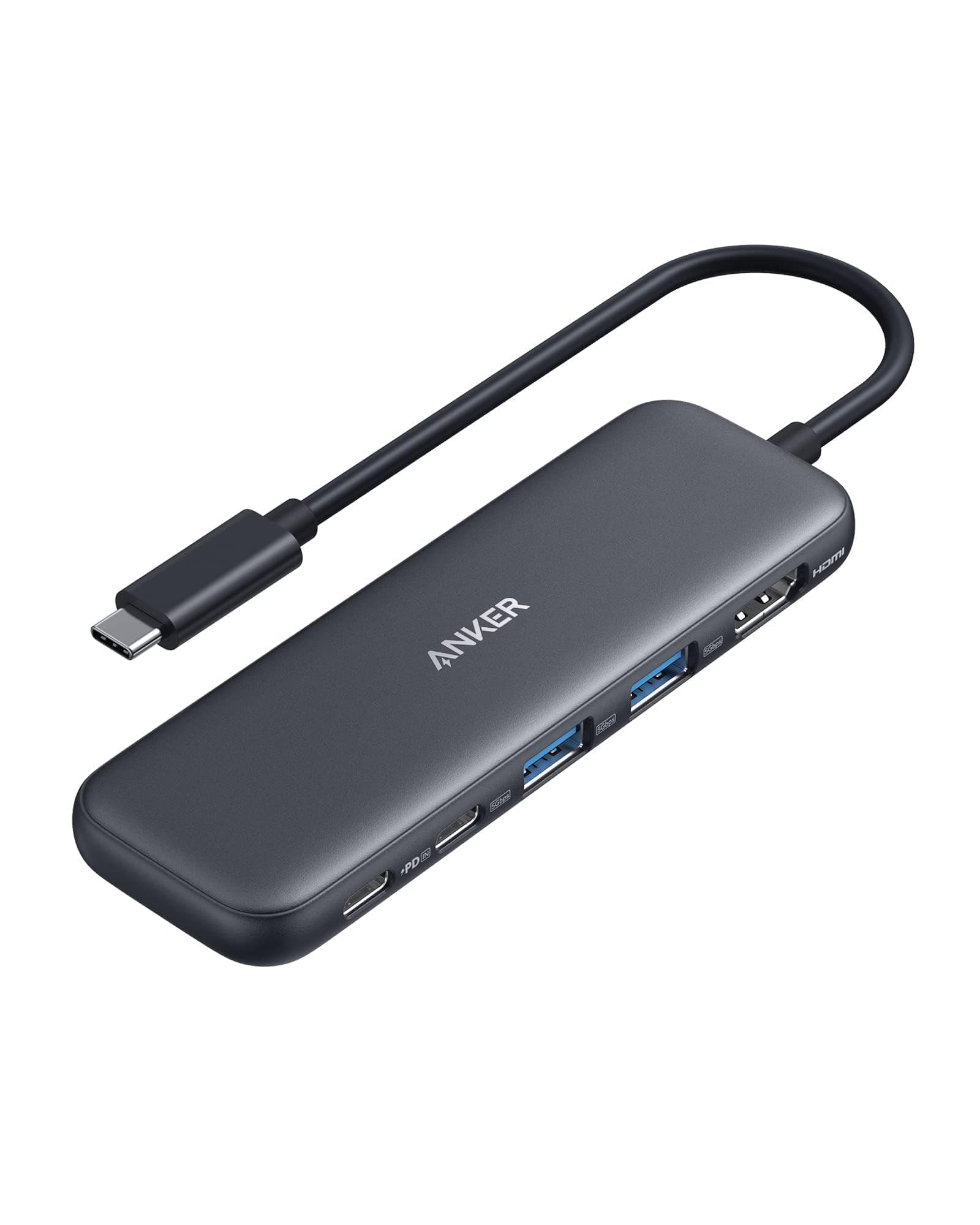 Anker USB C Hub, 5-in-1 USBC to HDMI Splitter with 4K Display, 1 x Powered USB-C 5Gbps & 2×Powered USB-A 3.0 5Gbps Data Ports for MacBook Pro, MacBook Air, Dell and More Black