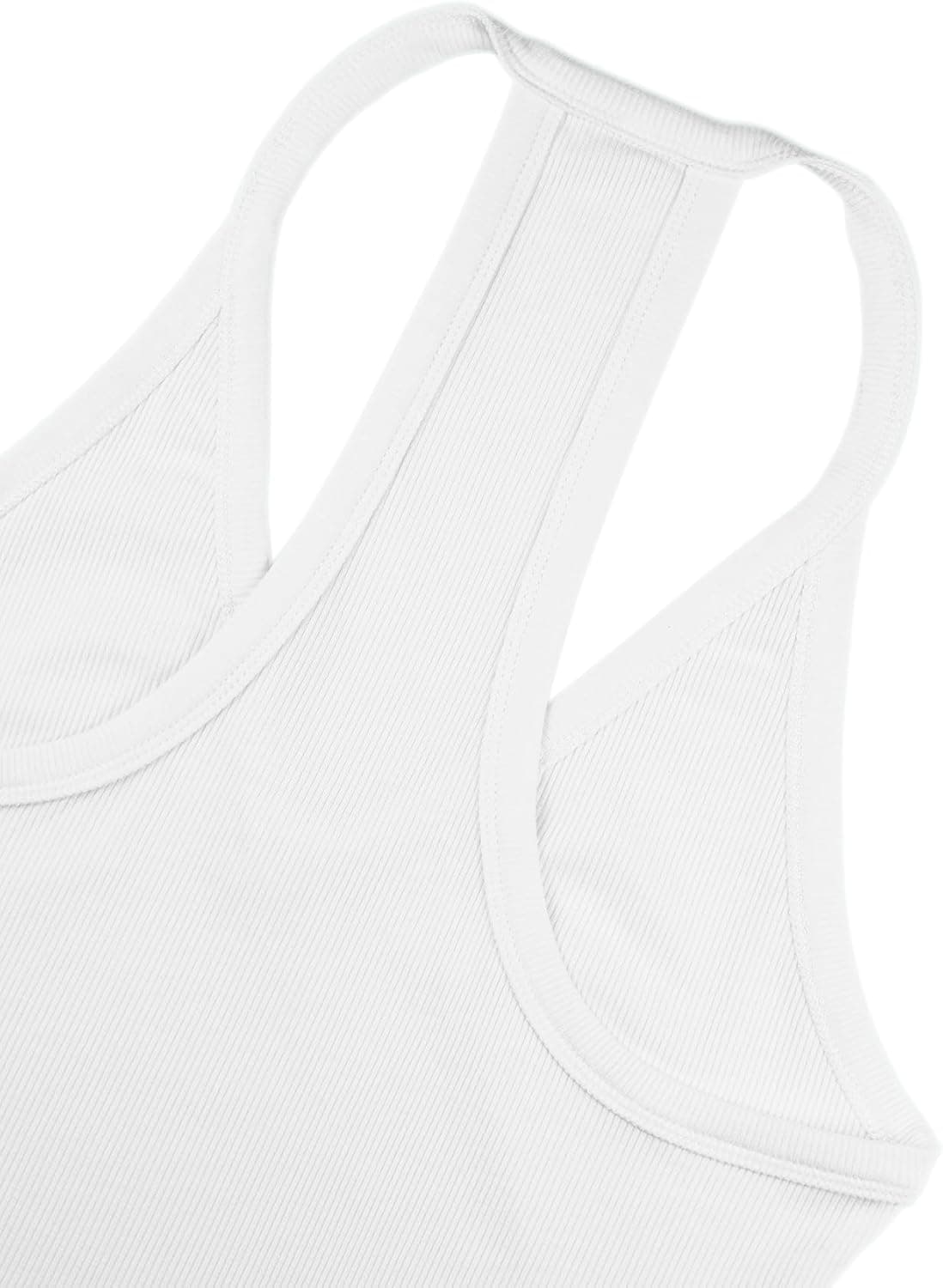 iGENJUN Workout Tops for Women Racerback Basic Tank Summer 2024 Camisole V Neck Slim Fit Ribbed Sleeveless Medium White - Image 4