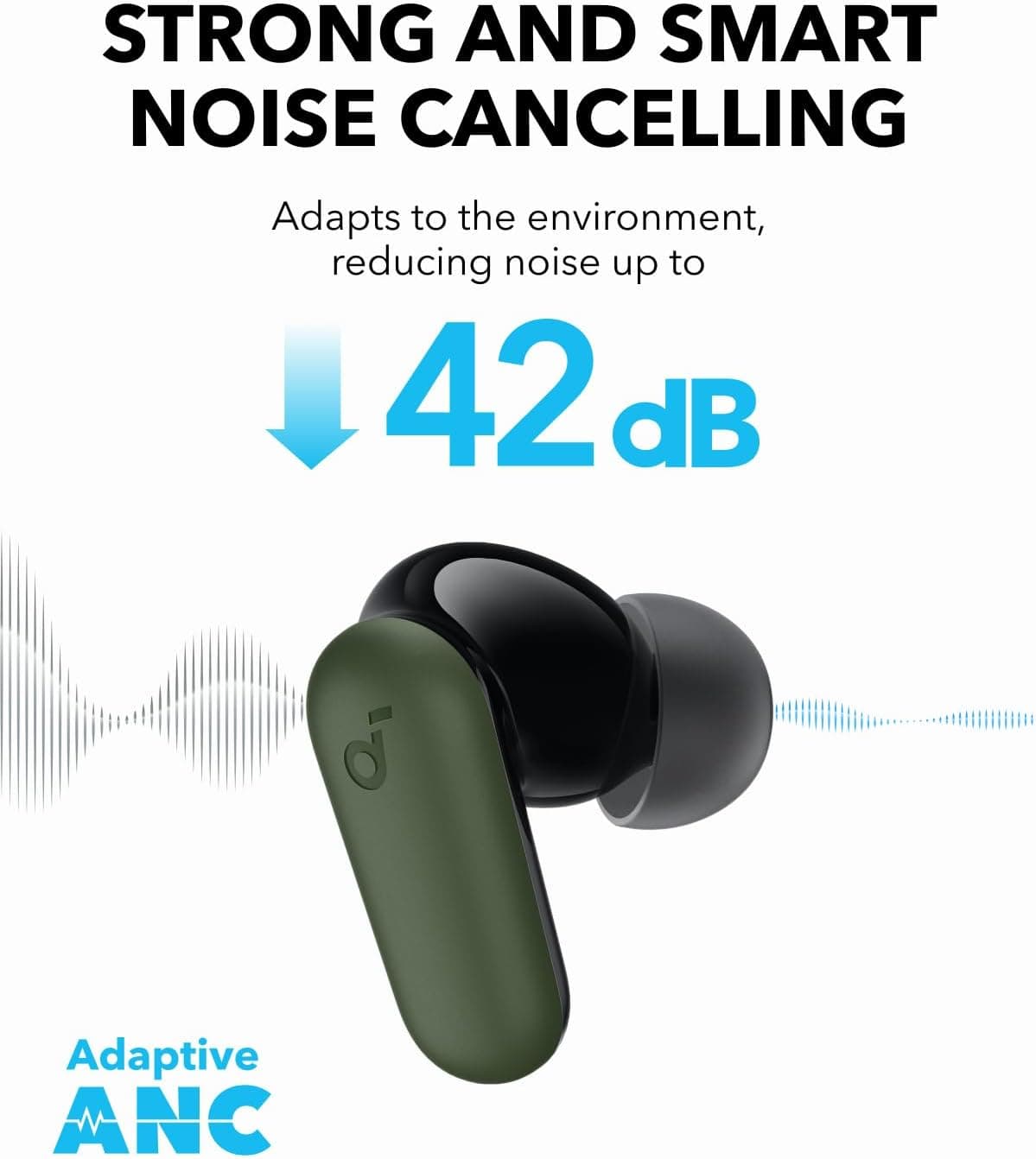 Amazon.com: Soundcore P30i by Anker Noise Cancelling Earbuds, Strong and Smart Noise Cancelling, Powerful Bass, 45H Playtime, 2-in-1 Case and Phone Stand, IP54, Wireless Earbuds, Bluetooth 5.4 (Green) : Electronics - Image 3