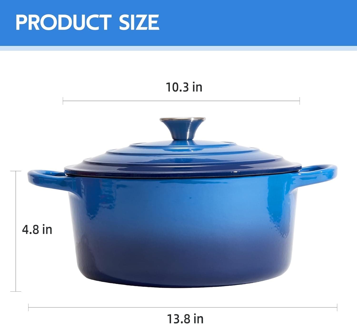 6 Quart Dutch Oven Enameled Cast Iron with Lid - Big Dual Handles - Oven Safe up to 500°F - Classic Round Pot for Versatile Cooking (Blue, 6 QT) 6 QT Blue - Image 6