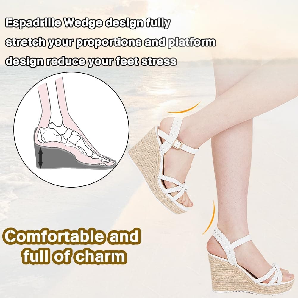 mikarka Espadrille Wedge Sandals for Women Braided Knot Ankle Strap Open Toe Platform Sandals 7 Round Open Toe/3.78" Summer Wedges - Image 5