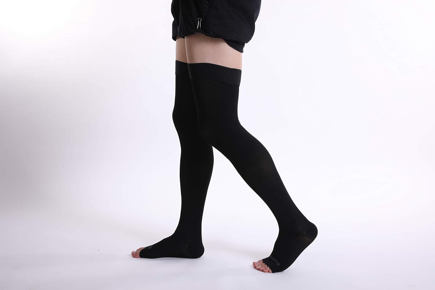 Doc Miller Thigh High Open Toe Compression Stockings 15-20mmHg for Varicose Veins, Pregnancy Support Open Toe Thigh High Compression Socks for Women and Men X-Large Black - Image 10