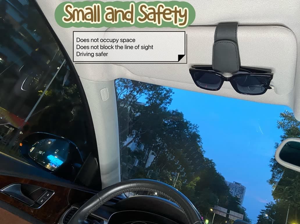 Magnetic Leather Sunglass Holder for Car, Sunglasses Clip for Car Visor, Auto Interior Accessories Universal for Different Size Eyeglasses (Black) - Image 8