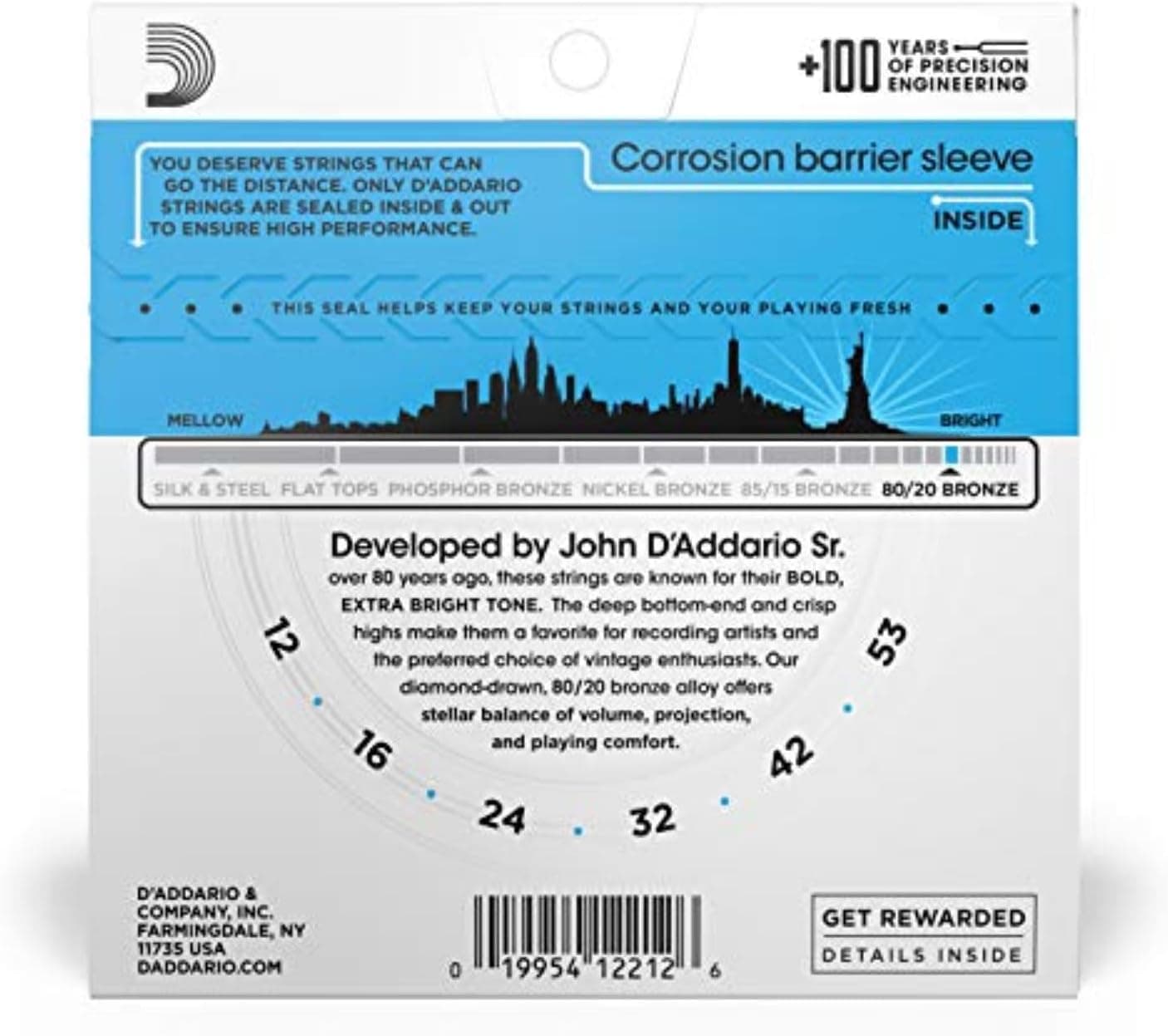 Cuerdas para Guitarra Acústica D'Addario, 80/20 Bronze, EJ11, Calibre Ligero 12-53, Juego de 6 Cuerdas, Paquete de 1 - Image 3